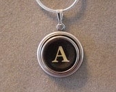 Typewriter key jewelry necklace BLACK LETTER A Typewriter Key Necklace - Initial A serif font Initial Necklace A