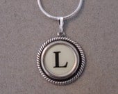 Typewriter key jewelry Necklace - CREAM  LETTER L - Typewriter Key Necklace Serif font L Initial Necklace L