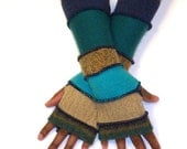 Finger less Gloves, Arm Warmers, Teal and Gold (Teal Stripe, Tan, Teal, Gold, Dark Teal, Navy Blue)