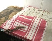 SALE Rustic stripe & lace clutch, iPad mini case, pouch - hand dyed - eco vintage fabrics