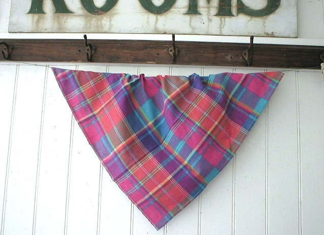 Bandana selvedge madras plaid pocket square, scarf - eco vintage fabric - last one