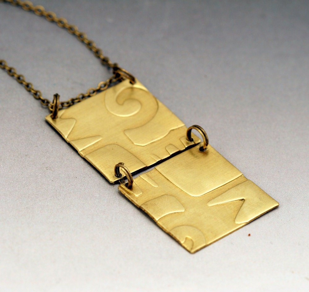 Long Geometric Necklace - Aztec Pattern