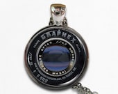 Vintage camera lens necklace, photographer gift pendant, camera lens jewelry, camera lens charm