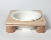 2 x Paw mini, ceramic pet bowl with wooden tray. Best for your little cat n dog.