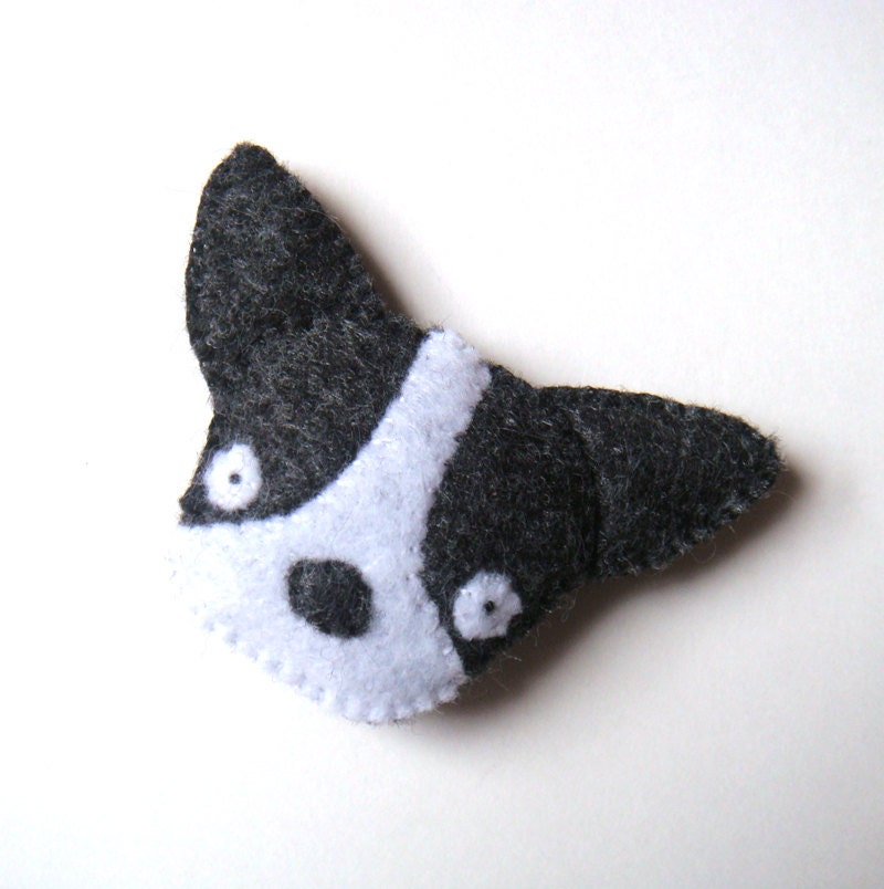 Boston Terrier French Bulldog Felt Animal Brooch Cute Dog Pet Fashion Accessory Black & White