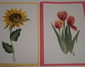 Sunflower and Tulips Cards Hand Painted Sunflower and Tulips Cards Set of 2
