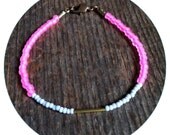 Delicate minimalist layering bracelet - neon pink, grey, brass - delicate bracelet