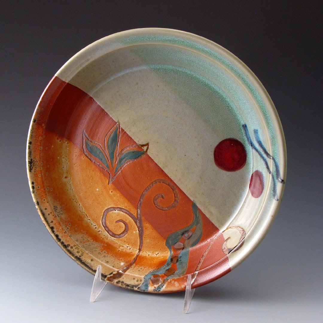 Pottery Stoneware Pie Plate - Celadon and Shino - Ceramic Baking Dish