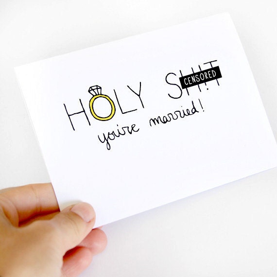 Wedding Congrats Card. Black, Yellow, White. Mature Blank Card.