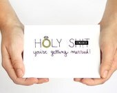 Funny Engagement Card. Bachelorette Card. You're Getting Married. Black, Yellow, White. Mature Folded Card.