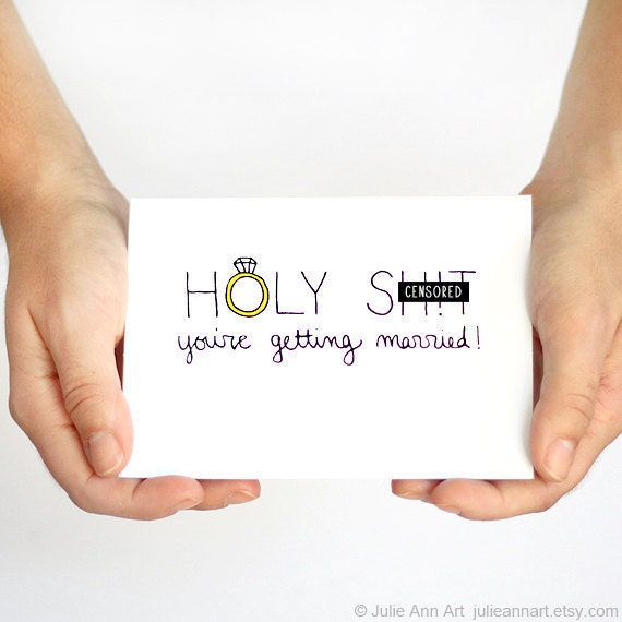 Funny Engagement Card. Bachelorette Card. You're Getting Married. Black, Yellow, White. Mature Folded Card.