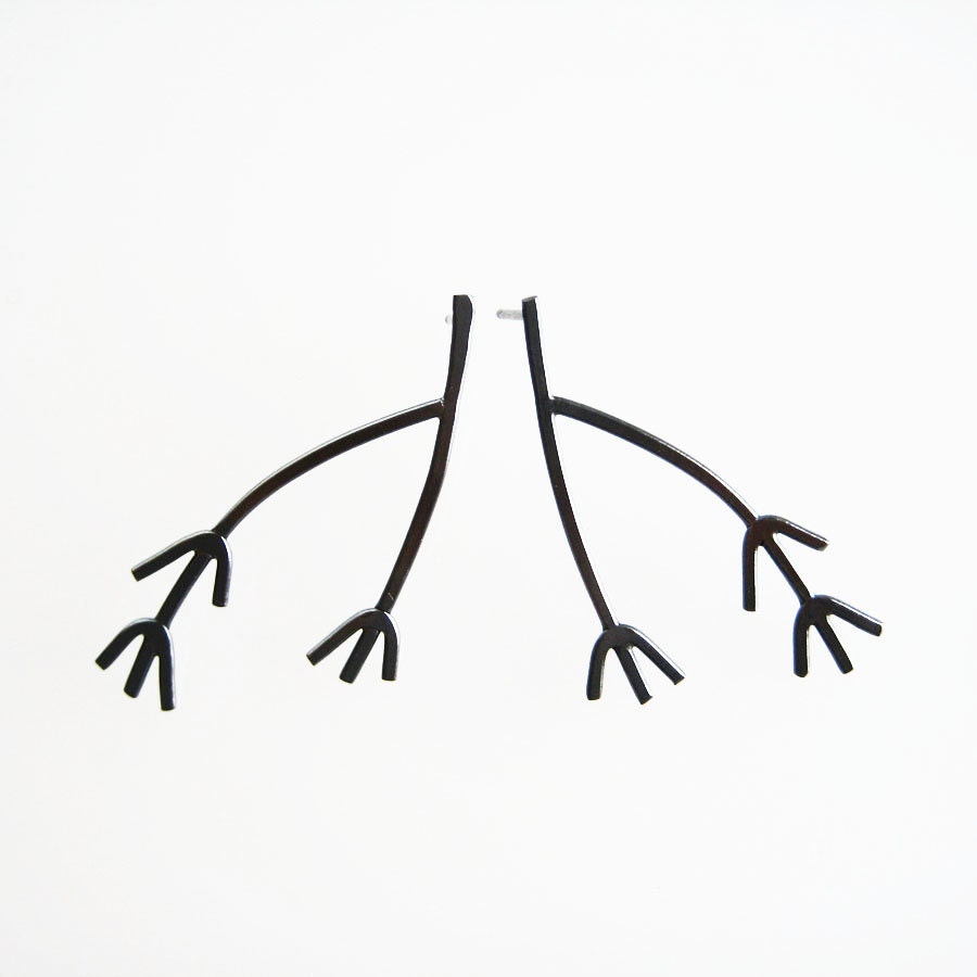 Black Hemlock Twig Recycled Silver Dangle Posts