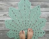 Sage Green Cotton Crochet Rug in Leaf Pattern Non Skid