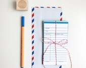 DIY Card and Ephemera Scrapbooking Kit in Air Mail with choice of Geometric Shape or Monogram Letter Rubber Stamp