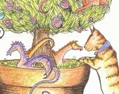 Dragon Art, Garden Art, Fantasy Art, Childrens Art, Topiary, Print