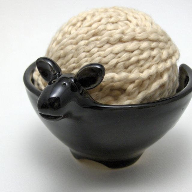 Lamb Shaped Ceramic Yarn Bowl in Black