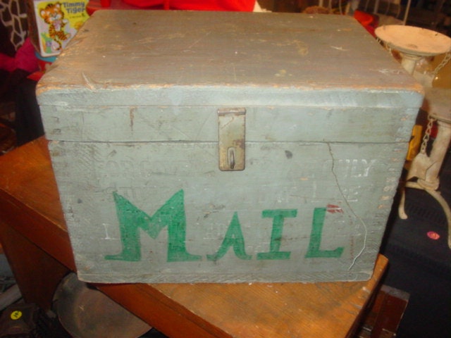 Dovetailed Old Blue Box Used For Mail