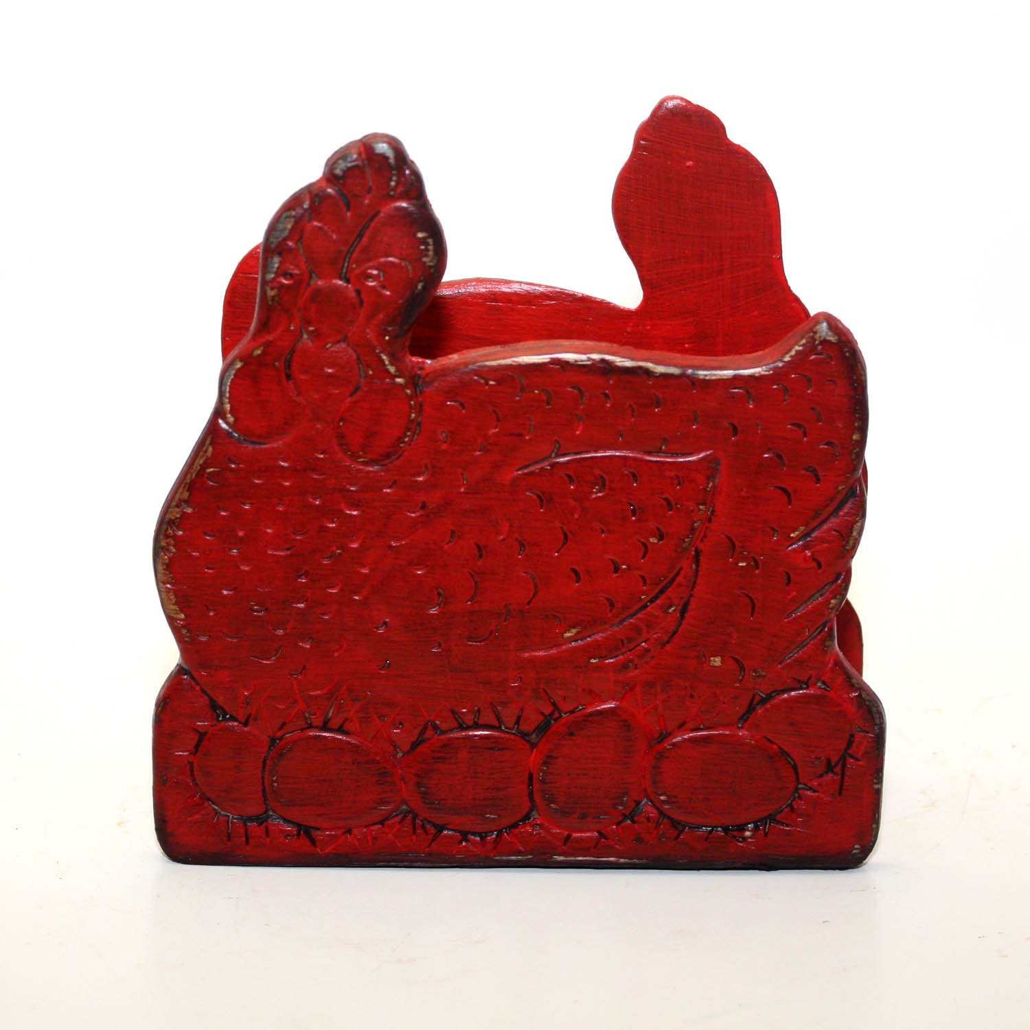 Chicken Napkin Holder Upcycled Vintage Wood Red Black
