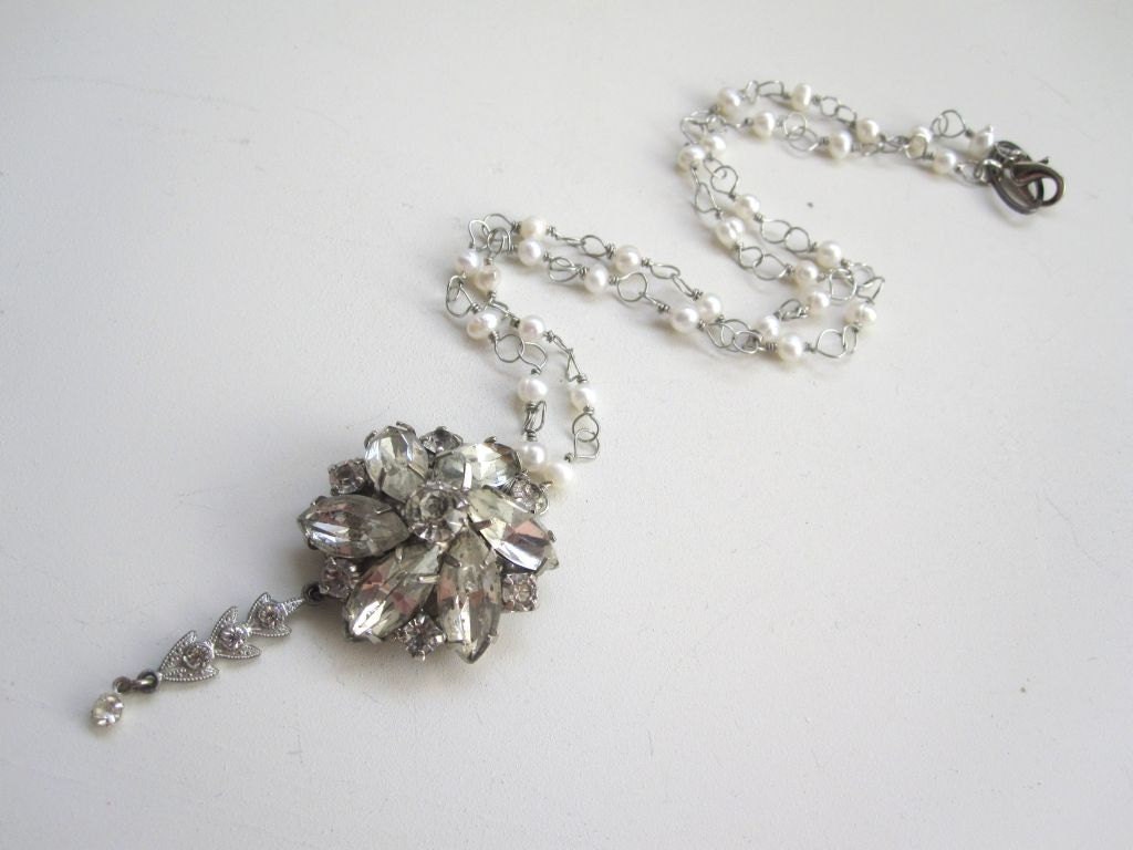 Vintage Rhinestone and pearl assemblage necklace TRINKET No.6 - blossomshop