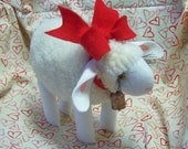 Lamb Ewe White Faced Soft Sculpture Plush Animal with Red Bow and Bell