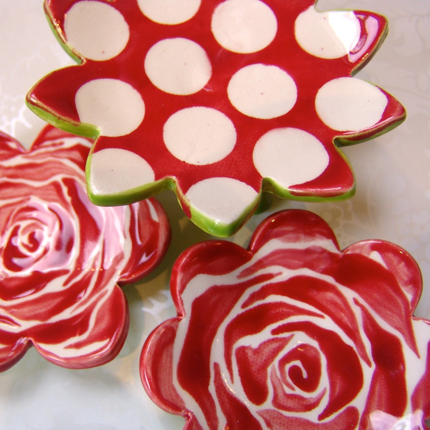 ceramic red rose dish set :) for your sweetheart, mom, or home decor