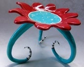 whimsical red & turquoise flower dish for candle or soap