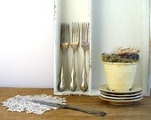 Vintage Wood Tray Organizer Shelf Shabby Chic White