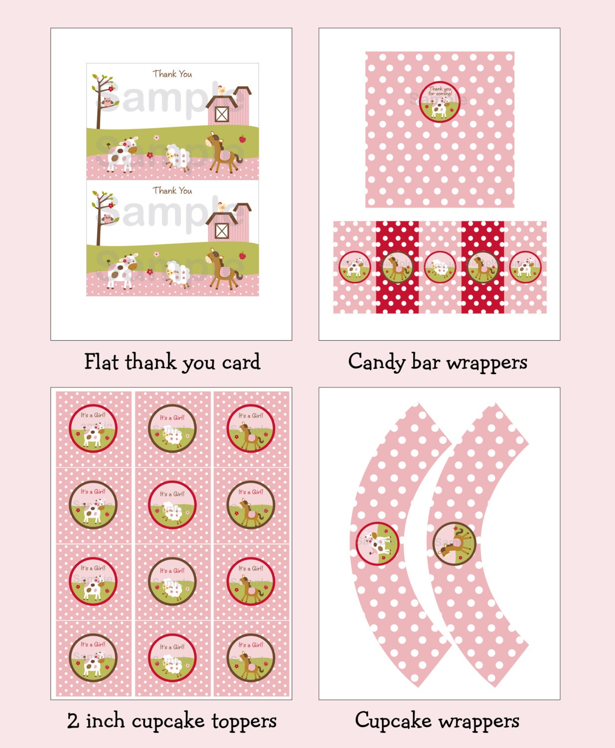 Pink Farm Animal Printable Baby Shower Party Pack INSTANT DOWNLOAD Il_570xn