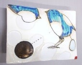 bird blue - porcelain wall pillow