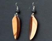 Handcarved Ambrosia Maple and Brazilian Redwood Leaf / Feather Earrings J130117