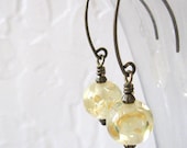 Yellow Honey Lucite Earrings, Vintage Beads, Antique Brass Dangle