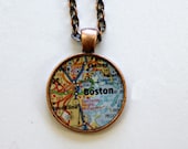 Boston Massachusetts Map Necklace with 24 inch Chain or Keychain Option Includes Gift Box
