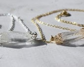 Quartz Crystal Necklace on Gold or Silver 18 inch Necklace Chain