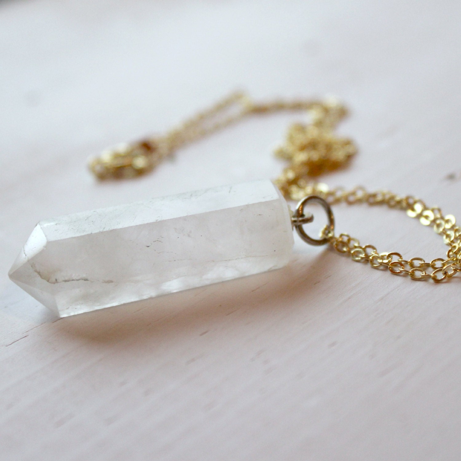 Large Quartz Crystal Pendant Necklace on Gold or Silver 18 inch Necklace Chain