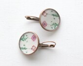 Vintage Style Botanical Drawing Red Pink Flower Earrings with Gift Box Included