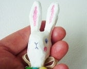 Handmade Rabbit Bunny BROOCH .. ooak ..  Hand painted with with pretty vintage beads