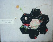 Textile fiber mixed-media original collage artwork - beautiful vintage patchwork assemblage