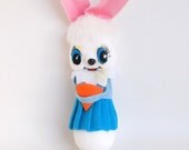 SALE Vintage Flocked Rabbit Ornament Basket Stuffer Plush Toy
