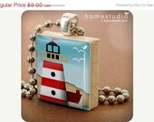 Moving Sale - LIGHTHOUSE (Brown) : a jewelry pendant charm made from a Scrabble Game Tile game piece