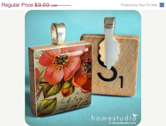 Moving Sale - Old Beauty (Red) : a pendant charm made with a wood Scrabble tile game piece