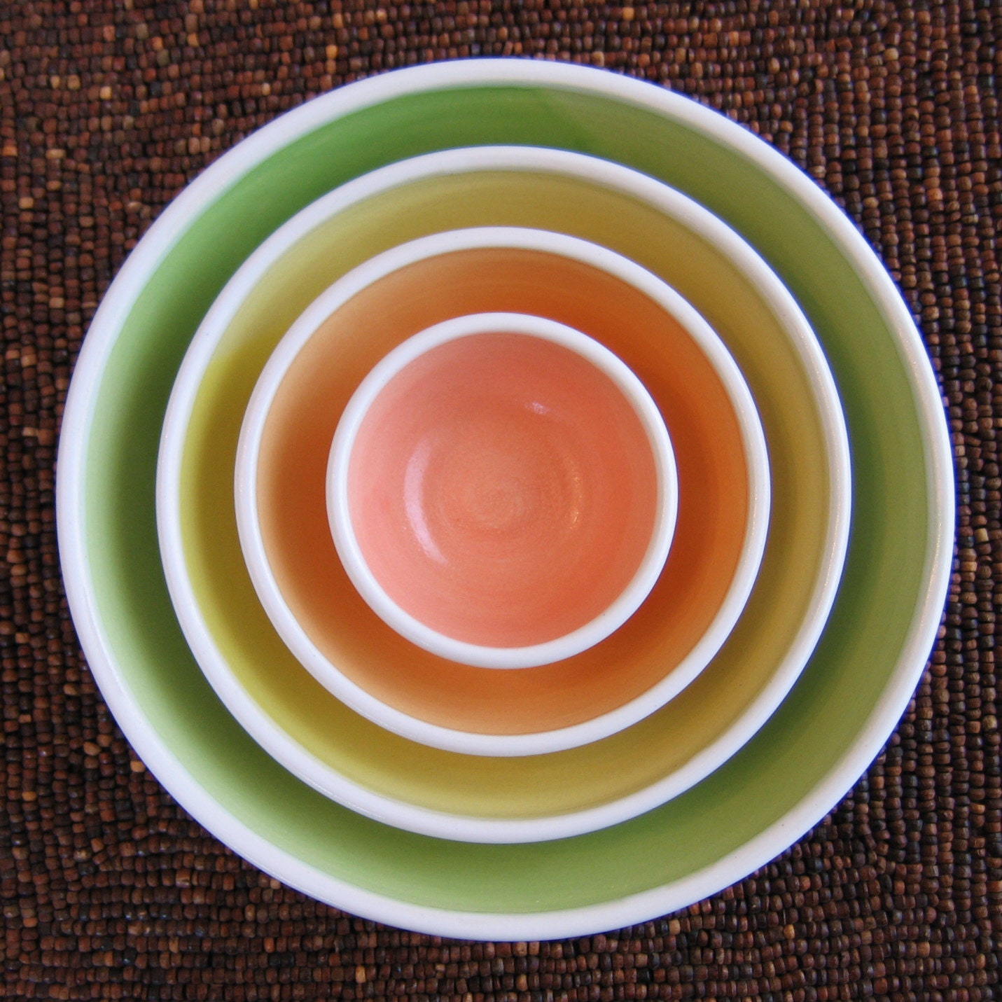 Summer Fruits Nesting Bowls - Large Set of Stoneware Pottery Bowls