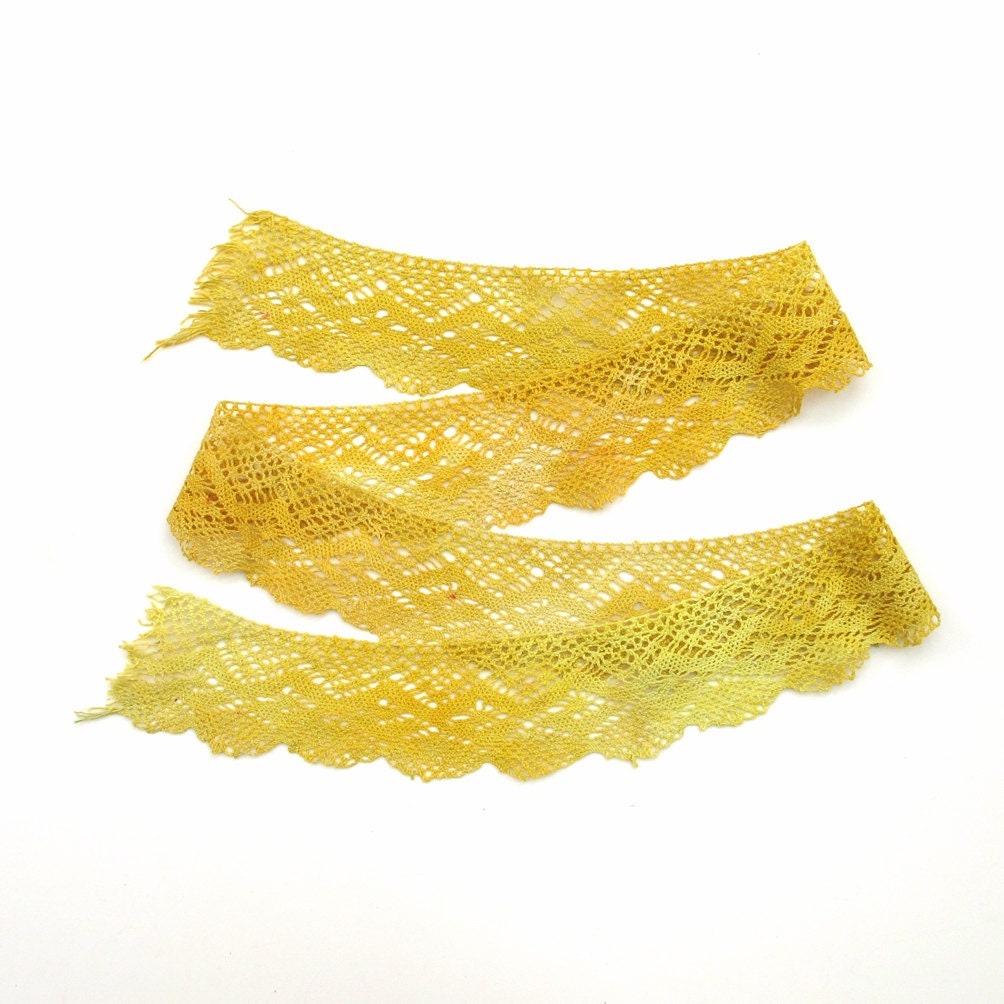 Cotton lace trim, hand dyed - pale yellow, lemon, light mustard, primrose, daffodil, spring,