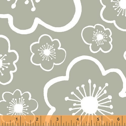 Bella Large Flower Grey Plank - 1/2 Yard