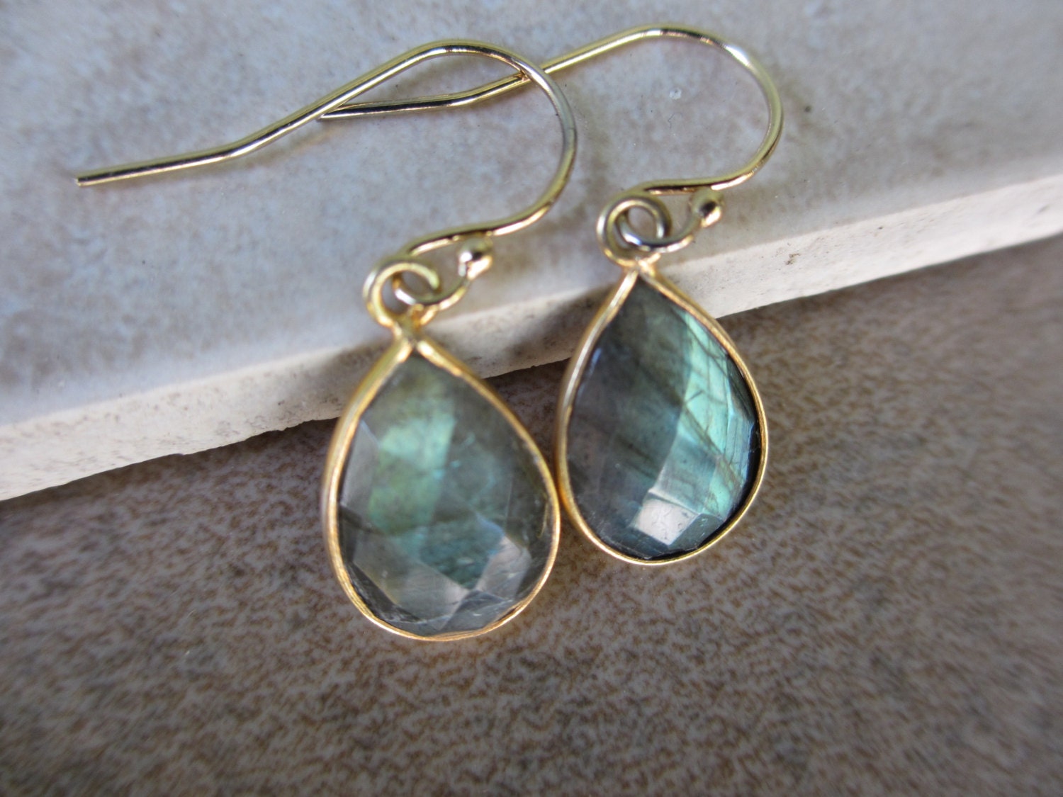 Green Labradorite Earrings, Gold, Teardrop, Everyday Earrings, Irisjewelrydesign