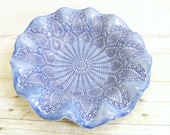 Ceramic Lace Doily Bowl Blue Handcrafted Decorative Stoneware Serving Dish Pineapple Lace Tatting Design
