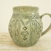 Coffee Mug Oversized Cup Sage Green Flower Stamped Quilted Design One-of-a-Kind For Her Large Elegant Cup, Shabby Chic Stoneware Pottery