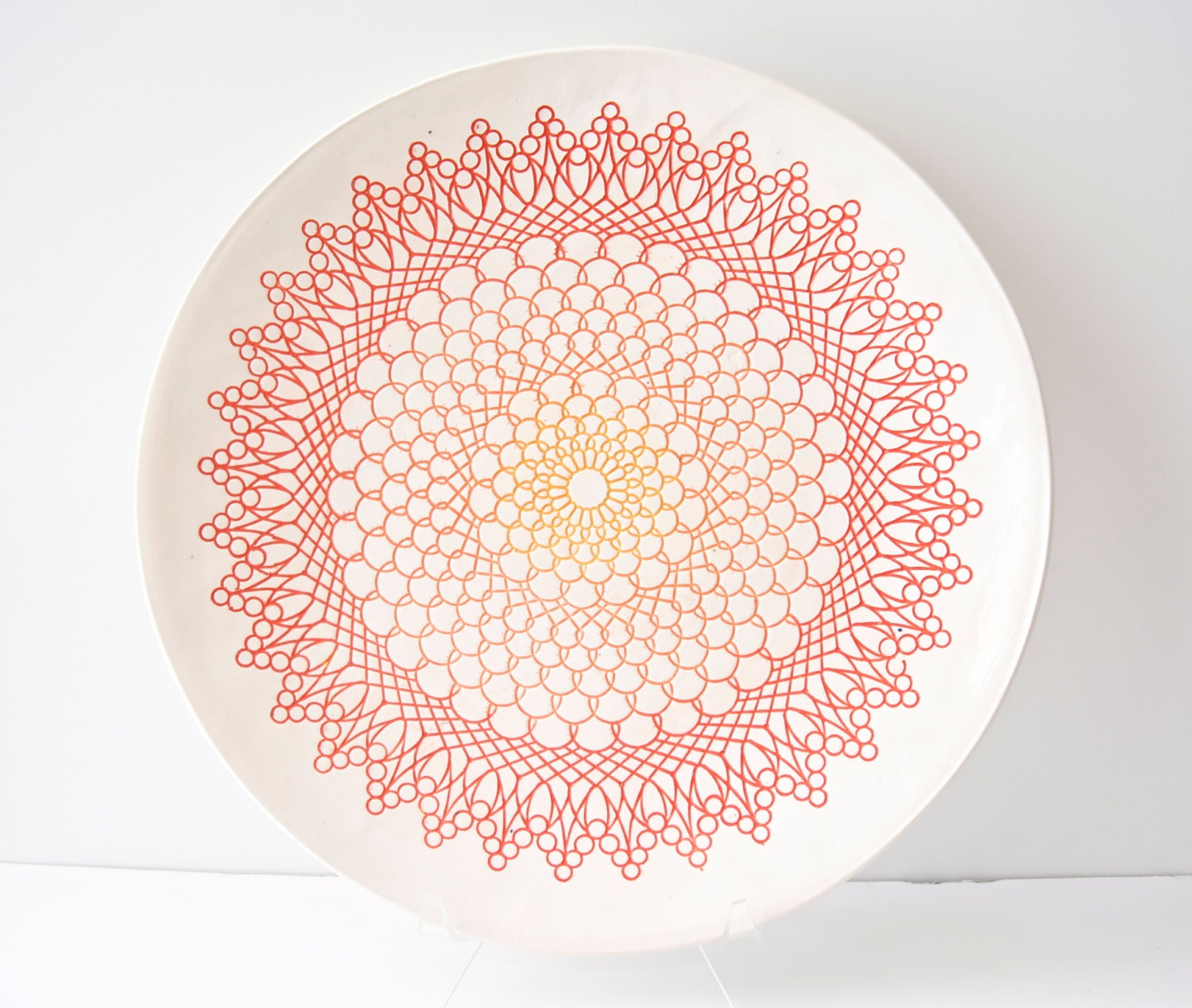 Coral Orange Large Round Platter, Ready to be shipped - MudHandChan