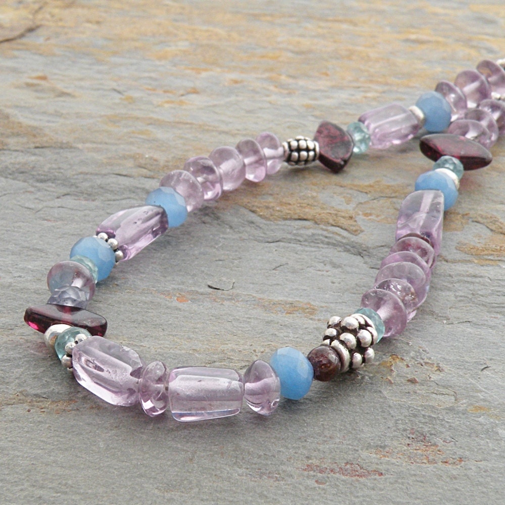 Purple Bracelet, Amethyst, Gemstone, Sterling Silver, Garnet, Blue Onyx, Apatite, Hill Tribe Silver