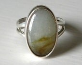 Simple sterling ring with two tone jadeite cabochon