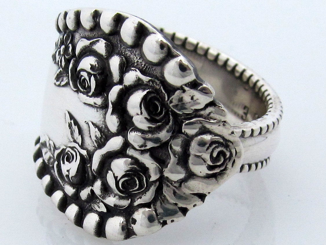 Sterling Silver Spoon Ring Size 7-9 Lancaster Rose